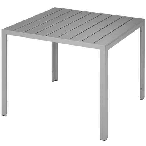 tectake® Gartentisch, Outdoor Esstisch, Balkontisch in Holz Optik, Terrassentisch mit Aluminiumrahmen, Gartenmöbel wetterfest, 90x90x74,5cm, Tisch für Garten, Lounge, Sitzgruppe - Silber von tectake