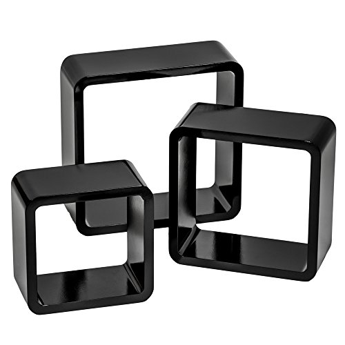 tectake 800703 3er Set Wandregal Hängeregal im Retro Cube Design für Bücher CDs Deko, inkl. Montagematerial - Diverse Farben - (Schwarz | Nr. 403181) von tectake