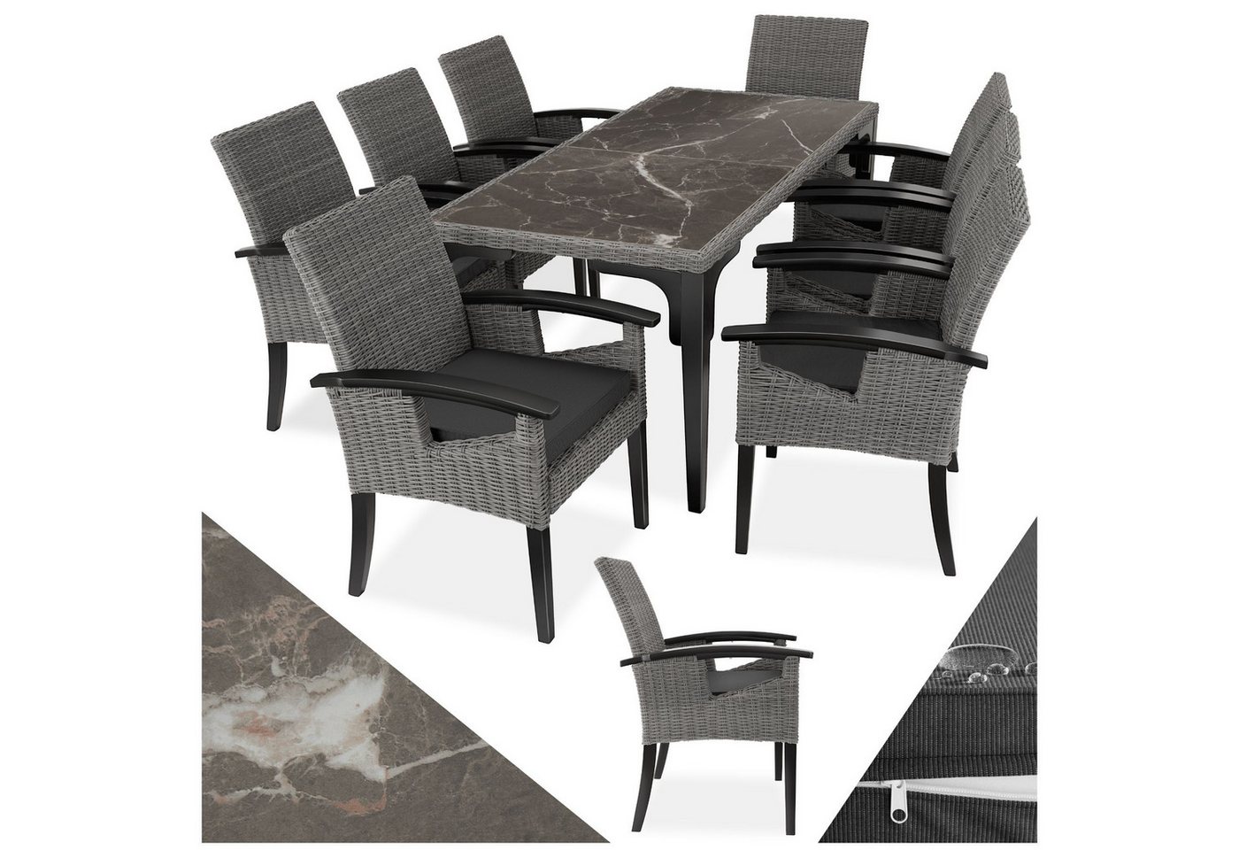 tectake Sitzgruppe Rattan Tisch Foggia mit 8 Stühlen Rosarno, (Set, 9-tlg), Esstisch-Set von tectake