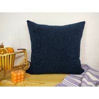 Marineblauer Boucle Kissenbezug, Super Weiche Kissenhülle, Euro Sham Cover, Einzigartiges Gemütliches Luxus Kissen, Moderne Wohndeko von teotushop