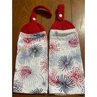 4. Juli - Feuerwerk Knit Top Küchenhandtücher Rotes von teri3422