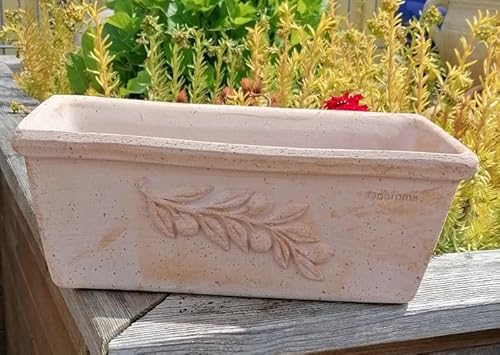 NEU !! Blumenkasten 40 cm mit Olivendekor echt Terracotta Terrakotta Garten Deko Pflanztopf Balkonkasten Mediterran Oliven von terracotta-toepfe-de