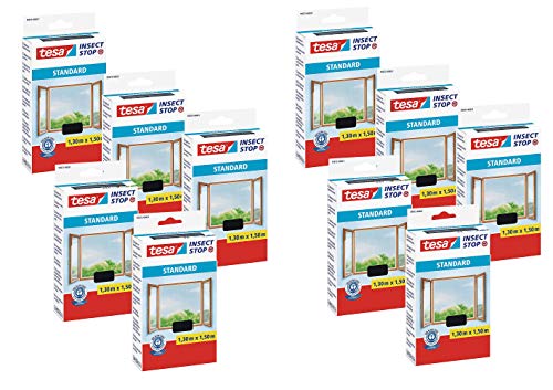 tesa® Insect Stop Standard Fliegengitter für Fenster - Insektenschutz zuschneidbar (10er Pack - Anthrazit (Durchsichtig), 1,3m:1,5m) von tesa