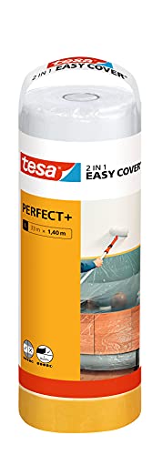 tesa Easy Cover Perfect+ Refill M - 2in1 Malerfolie mit Malerband aus Washi-Papier - zum Abkleben und Abdecken bei Malerarbeiten - 33 m x 140 cm von tesa