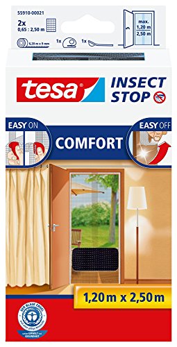 tesa Insect Stop COMFORT Fliegengitter für Türen - Insektenschutz Tür mit Klettband - Fliegen Netz ohne Bohren, anthrazit ( 2 x 65 cm )120 cm x 250 cm von TESA