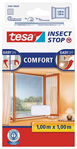 tesa Insect Stop COMFORT Fliegengitter für Fenster - Insektenschutz mit Klettband selbstklebend - Fliegen Netz ohne Bohren - weiß (leichter sichtschutz), 100 cm x 100 cm von tesa