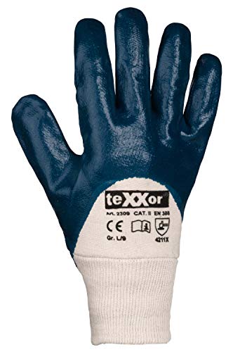 (12 Paar) teXXor Handschuhe Nitril-Handschuhe Strickbund 12 x beige/blau 10 von texxor