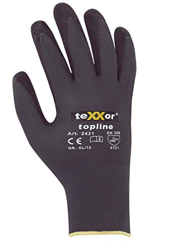 (12 Paar) teXXor Handschuhe Nylon-Strickhandschuhe NITRIL BESCHICHTET 12 x grau/schwarz L/9 von texxor