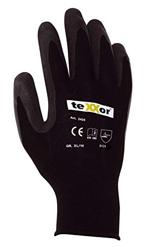 (12 Paar) teXXor Handschuhe Polyester-Strickhandschuhe Latex BESCHICHTET 12 x schwarz/schwarz S/7 von texxor