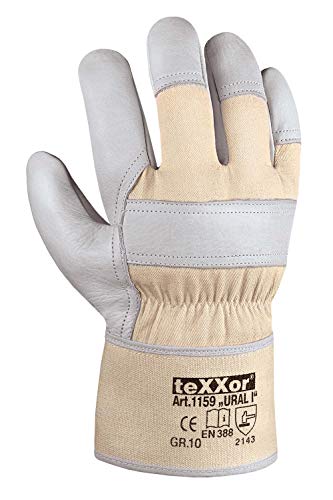 (12 Paar) teXXor Handschuhe Rindvollleder-Handschuhe Ural I 12 x Leder Natur/Drell weiß 8 von texxor