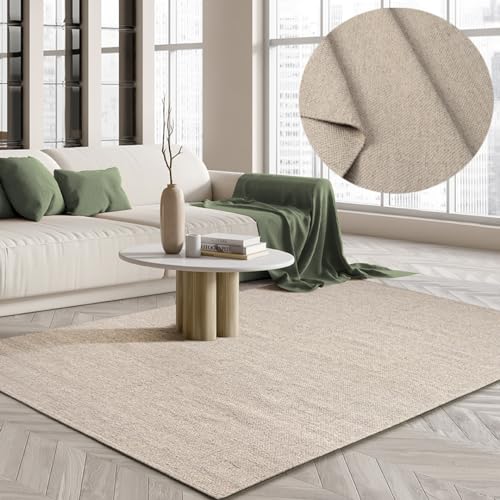 the carpet Boho Natur Wool Handgewebter Wollteppich im natürlichen skandinavischen Boho-Look, Handarbeit für einen einzigartigen Stil, Beige, 200 x 290 cm von the carpet