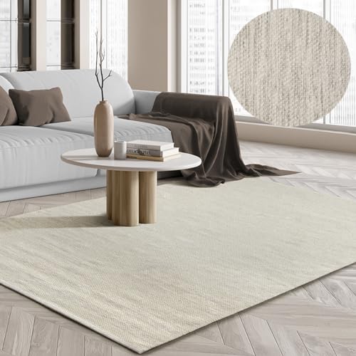 the carpet Boho Natur Wool Handgewebter Wollteppich im natürlichen skandinavischen Boho-Look, Handarbeit für einen einzigartigen Stil, Creme, 90 x 160 cm von the carpet