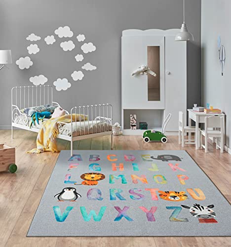 the carpet Happy Life Kinderzimmer, Kinderteppich, Spielteppich, Alphabet, Grau, 120 x 160 cm von the carpet