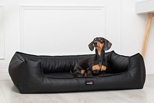 tierlando® Orthopädisches Hundebett Goofy Kunstleder inkl. Matratzenschoner Mittelgroße und Große Hunde Hundesofa Gr. M+ 90cm Schwarz von tierlando