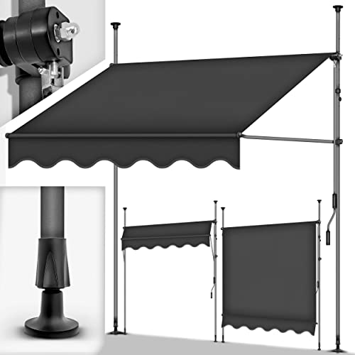 tillvex Klemmmarkise 400cm Anthrazit mit Handkurbel Balkon | Balkonmarkise ohne Bohren | Markise UV-beständig & höhenverstellbar | Sonnenschutz wasserdicht von tillvex