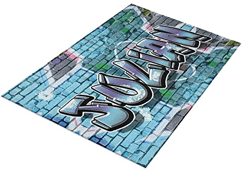 timalo® Cooler Gamer Teppich mit Namen für Jungen | Personalisierbarer Kinderteppich mit Wunschname Gaming Fußmatte Deko Kinderzimmer Graffiti | carpet-gamer-70x50-27 von timalo