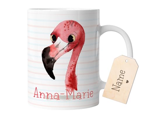 timalo® Tasse mit Namen bedrucken lassen | Flamingo Personalisierte Tasse Wunschname Geschenk zur Einschulung für Kinder Jungen und Mädchen Aquarell | mug-t-16 von timalo