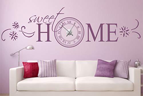 timalo® Wanduhr XXL Wandtattoo Spruch 'Sweet Home' – mit Uhrwerk – Uhr zum Aufkleben | 76033-dunkelgrau-150x43-Uhrwerk-silber von timalo