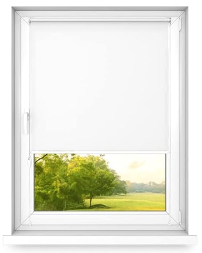 time4blinds Mini Rollo Basic - Rollo - Nicht-Invasiv - Fensterrollo innen ohne Bohren - Nicht-Invasive Griffe - Polyester - Dimmen Rollo - 50 x 190 cm Klassisch Weiß - Linke Steuerungsseite von time4blinds