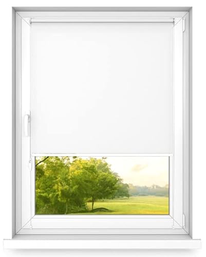 time4blinds Mini Rollo Basic - Rollo - Nicht-Invasiv - Fensterrollo innen ohne Bohren - Nicht-Invasive Griffe - Polyester - Dimmen Rollo - 60 x 190 cm Klassisch Weiß - Linke Steuerungsseite von time4blinds