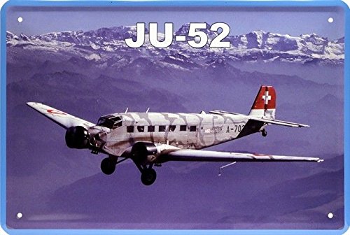 Blechschild 20x30 cm Junkers Flugzeug JU 52 Schweiz Oldtimer historisch Werbung Reklame Nostalgie Metall Schild von tin sign