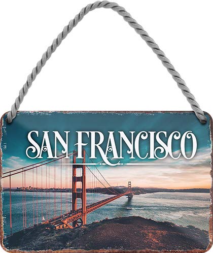 Tin Sign Hängeschild Blechschild 18x12 cm San Francisco Golden Gate Bridge USA Kalifornien Urlaub Deko Schild mit Kordel + Saugnapf H008 von tin sign