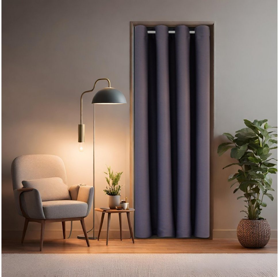 Türvorhang für alle gängigen Türgrößen, Thermovorhang (ohne Stange) Türgardine, tinycurtains, Ösen (1 St), abdunkelnd, 100% Polyester, blickdicht grau Nebula 195x150cm Vorhang für Tür, Schrank & Fenster von tinycurtains