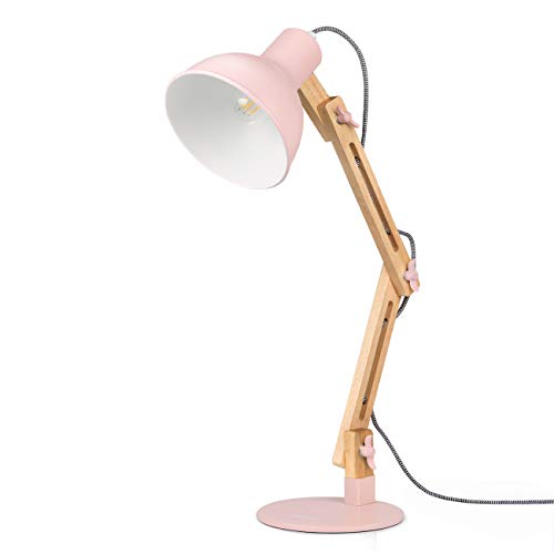 tomons Schreibtischlampe, LED Tischlampe im Klassichen Holz-Design, Nachttischlampe, Lampe mit Verstellbarem Arm, Tischlampe Wohnzimmer für Zimmer Büro, Weiß von tomons