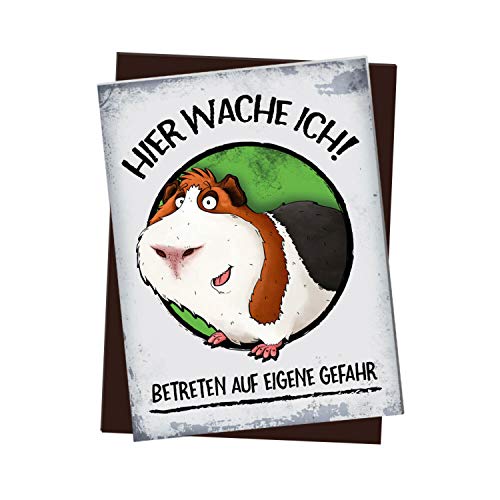 Kühlschrankmagnet mit Meerschweinchen Motiv und Spruch: Hier wache ich! Betreten auf eigene Gefahr von trendaffe