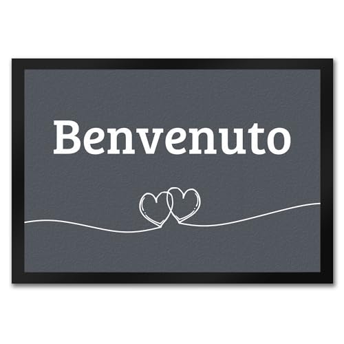 trendaffe - Fußmatte Benvenuto italienisch in dunkelgrau mit Herzen Zerbino von trendaffe
