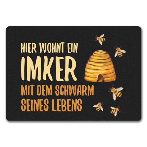 trendaffe Hier wohnt EIN Imker mit dem Schwarm seines Lebens Fußmatte randlos mit Bienen Motiv von trendaffe