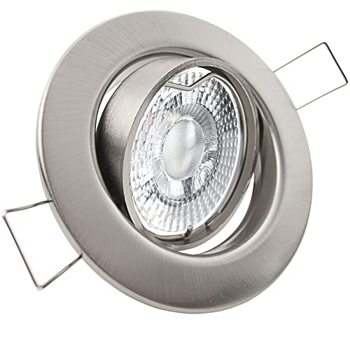 trendlights24 Decora LED Einbaustrahler 230V Edelstahl rund 3er Set - Spots 4W 410 lm 38-45° GU10 Kaltweiß - Decken Einbauleuchte 68 mm Lochmaß von trendlights24