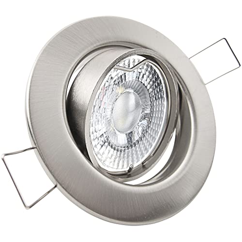 trendlights24 Decora LED Einbaustrahler 230V Edestahl Optik rund, 1er Set Spots 4W GU10 Neutralweiß, Deckenpots 68 mm, schwenkbar von trendlights24