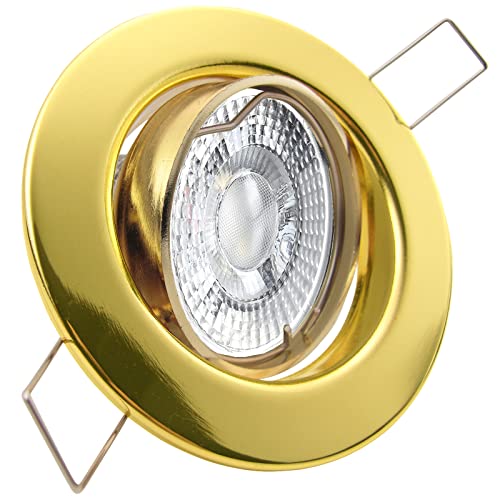 trendlights24 Decora LED Einbaustrahler 230V Gold Messing rund, 1er Set Spots 4W GU10 Kaltweiß, Decken Einbauleuchte 68 mm, schwenkbar von trendlights24