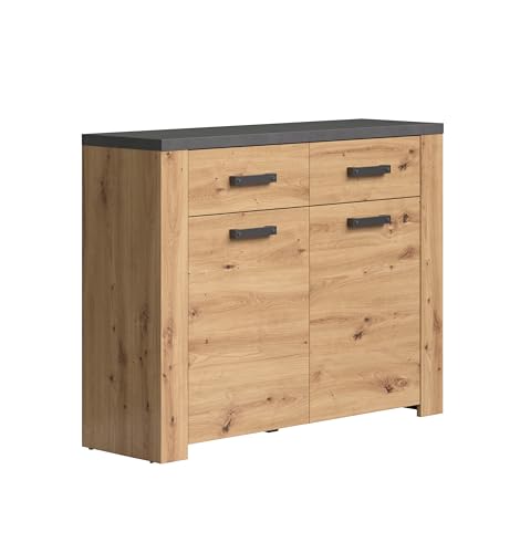 trendteam smart living - Follow - Kommode - Artisan Eiche-Matera - Schuhkommode mit grauen Akzenten 2 Türen, 2 Einlegeböden und 2 Schubladen - (BxHxT) 116 x 91 x 35 cm - Vollauszug-Funktion trendteam smart living - Follow - Kommode - Artisan Eiche-Matera - Schuhkommode mit grauen Akzenten 2 Türen, 2 Einlegeböden und 2 Schubladen - (BxHxT) 116 x 91 x 35 cm - Vollauszug-Funktion von trendteam smart living