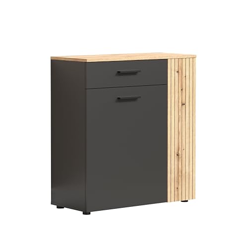 trendteam smart living - Esteban - Kommode - Anthrazit-Eiche - Schuhschrank mit Platz für bis zu 6 Schuhpaare - (BxHxT) 80 x 88 x 36 cm - Schrank in eleganter Rillenoptik - Schubladen Vollauszug trendteam smart living - Esteban - Kommode - Anthrazit-Eiche - Schuhschrank mit Platz für bis zu 6 Schuhpaare - (BxHxT) 80 x 88 x 36 cm - Schrank in eleganter Rillenoptik - Schubladen Vollauszug von trendteam smart living