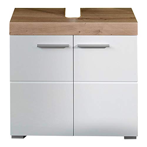 trendteam smart living - Waschbeckenunterschrank Unterschrank - Bad - Amanda - Aufbaumaß (BxHxT) 60 x 56 x 34 cm - Farbe Weiß Hochglanz mit Asteiche - 139330107 von trendteam smart living