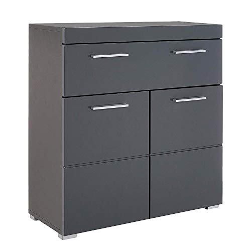 trendteam smart living - Amanda - Kommode - Grau Hochglanz - Standschrank - (BxHxT) 73 x 79 x 31 cm - 2 Türen mit moderner Fräsung und 1 großen Schublade - silberfarbene Griffe von trendteam smart living