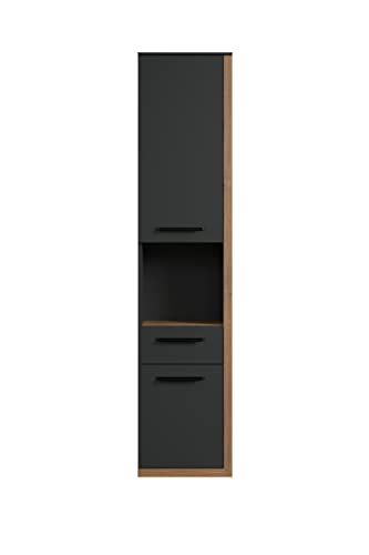 trendteam smart living - Hochschrank Schrank - Badezimmer - Synnax - Aufbaumaß (BxHxT) 35 x 157 x 31 cm - Farbe Anthrazit mit Coast Evoke Eiche - 213460384 von trendteam smart living