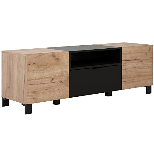 trendteam smart living - TV-Lowboard Schrank Fernsehschrank - Wohnzimmer - Kendo - Aufbaumaß (BxHxT) 144 x 47 x 40 cm - Farbe Eiche Kraft Tabak mit Schwarz - 2119320E3 von trendteam smart living