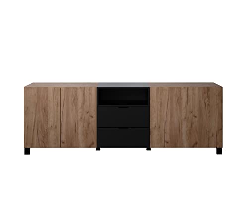 trendteam smart living - Sideboard Kommode Schrank - Wohnzimmer - Kendo - Aufbaumaß (BxHxT) 227 x 78 x 40 cm - Farbe Eiche Kraft Tabak mit Schwarz - 2119874E3 von trendteam smart living