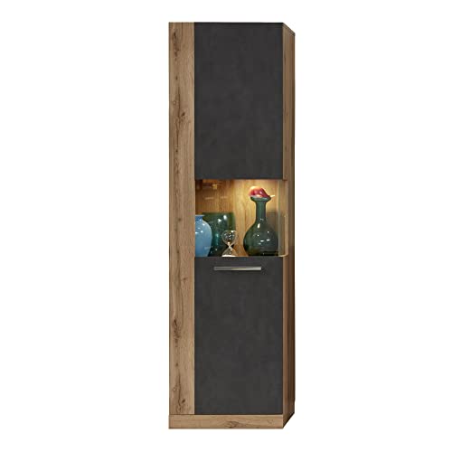 trendteam smart living - Vitrine Schrank Wohnzimmerschrank - Wohnen - Rock - Aufbaumaß (BxHxT) 52 x 186 x 34 cm - Farbe Wotan Eiche mit Matera - 182613148 von trendteam smart living