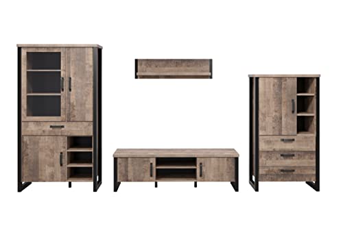 trendteam smart living - Wohn-Kombination - Wohnzimmer - Emile - Aufbaumaß (BxHxT) 389 x 195 x 45 cm - Farbe Tabak Eiche mit Matera - 2029985C5 von trendteam smart living