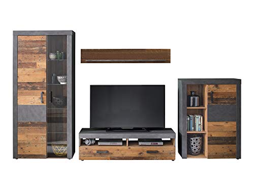 trendteam smart living - Indy - Wohnwand (Vitrine + TV-Lowboard + Wandregal + Standregal) - Graphit Grau/Alteiche - (BxHxT) 343 x 189 x 40 cm trendteam smart living - Indy - Wohnwand (Vitrine + TV-Lowboard + Wandregal + Standregal) - Graphit Grau/Alteiche - (BxHxT) 343 x 189 x 40 cm von trendteam smart living