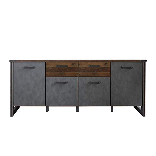 trendteam smart living - Prime - Sideboard - Grau Matt/Alteiche - rustikale Kommode mit 3 Mittelfüßen - Industrial Style - (BxHxT) 207 x 88 x 42 cm - mit 4 Türen und 2 Schubladen von trendteam smart living