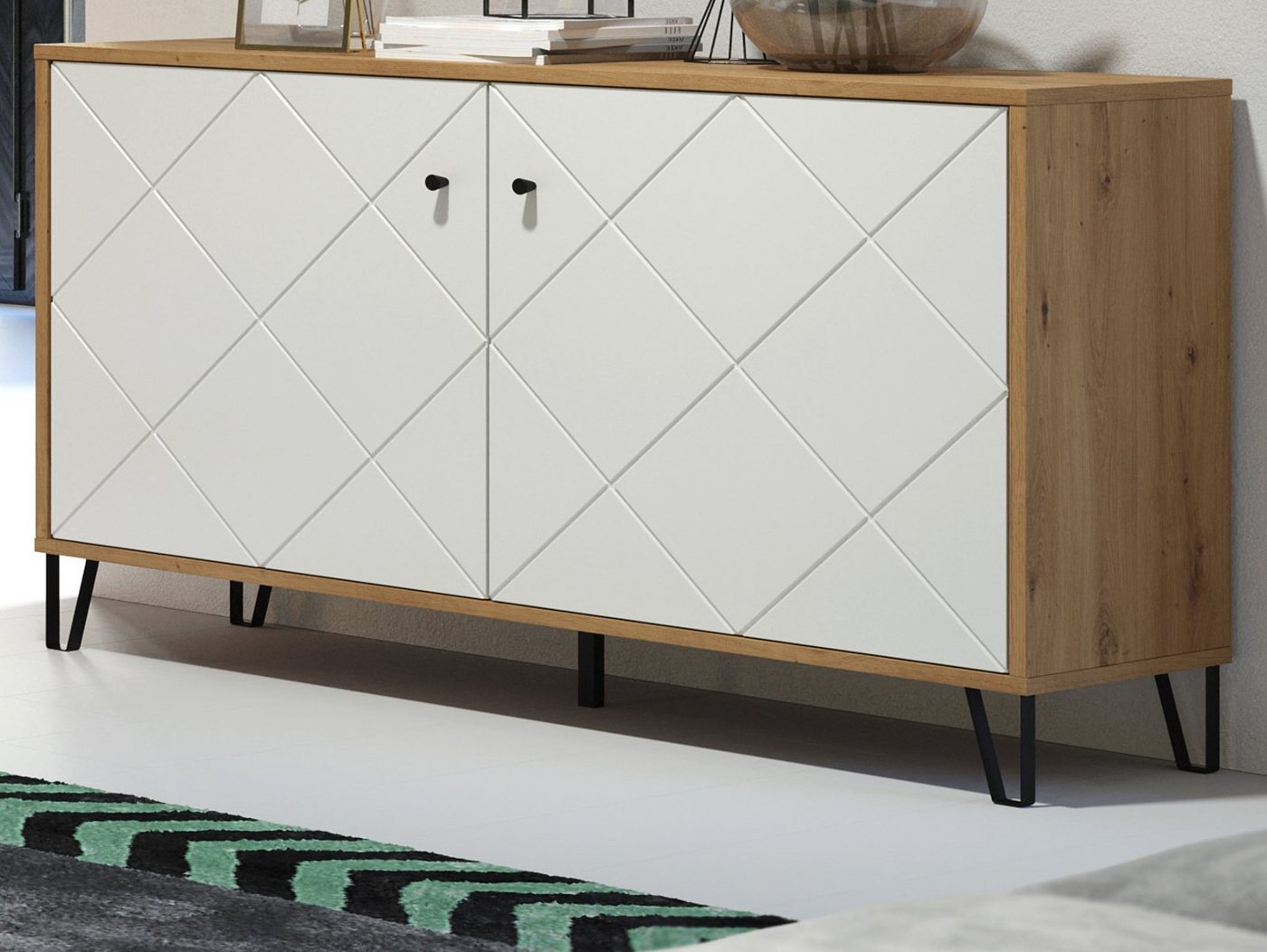 Furn.Design Kommode Tough (Sideboard in Eiche Artisan und weiß, 2-türig, 123 x 76 cm), mit Soft-Close von Furn.Design