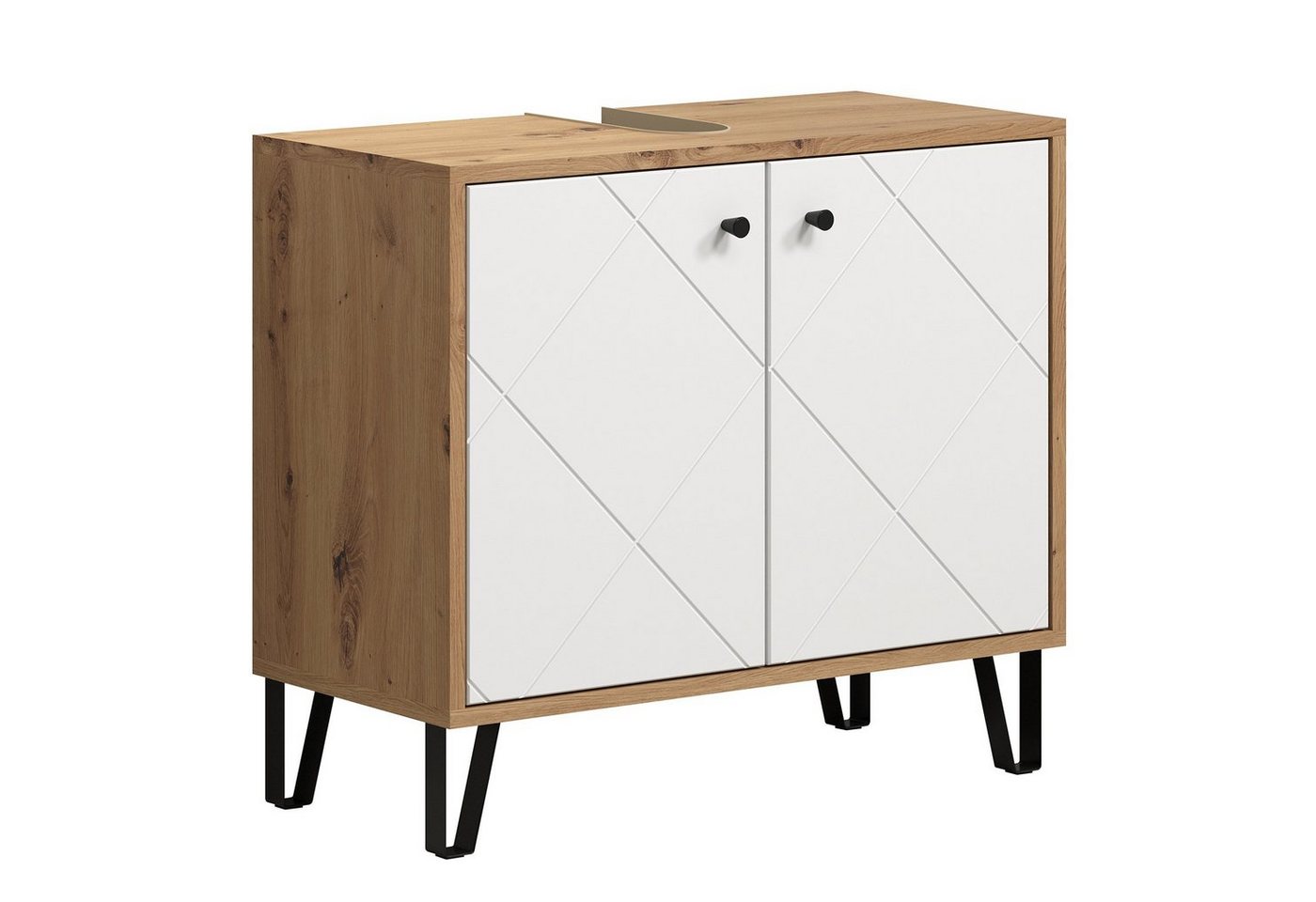 trendteam Waschbeckenunterschrank Kommode Badschrank Badezimmerschrank Schrank Weiß Matt Lack 69x61x33cm von trendteam