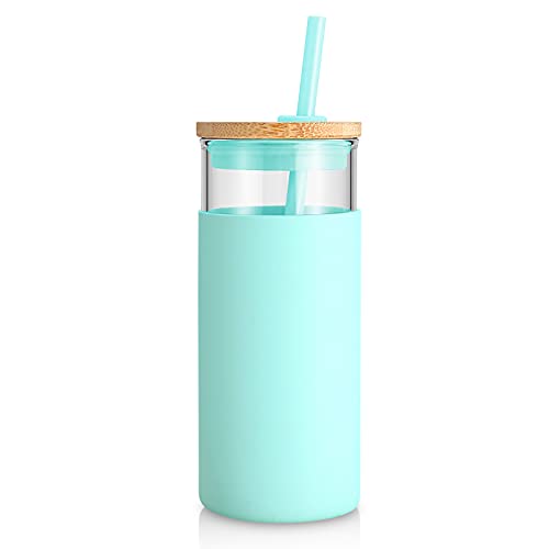 Tronco 590 ml Glas Tumbler Strohhalm Silikon Schutzhülle Bambus Deckel – BPA-frei von tronco