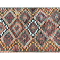 Oranger Herki Teppich, Handgewebter Vintage Flur Teppich, Wollteppich, Antiker Ikat Unikat 3, 2x11, 9 Ft, Rk 9569 von turkishrugkingdom