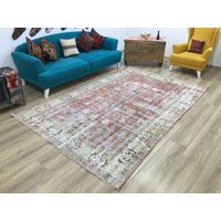 Vintage Teppich, Wollteppich, Distressed Rug, Oushak Wohnzimmer Bauern Teppich, Bodenteppich, Antiker 6, 6x9, 7 Ft. Rk 9848 von turkishrugkingdom